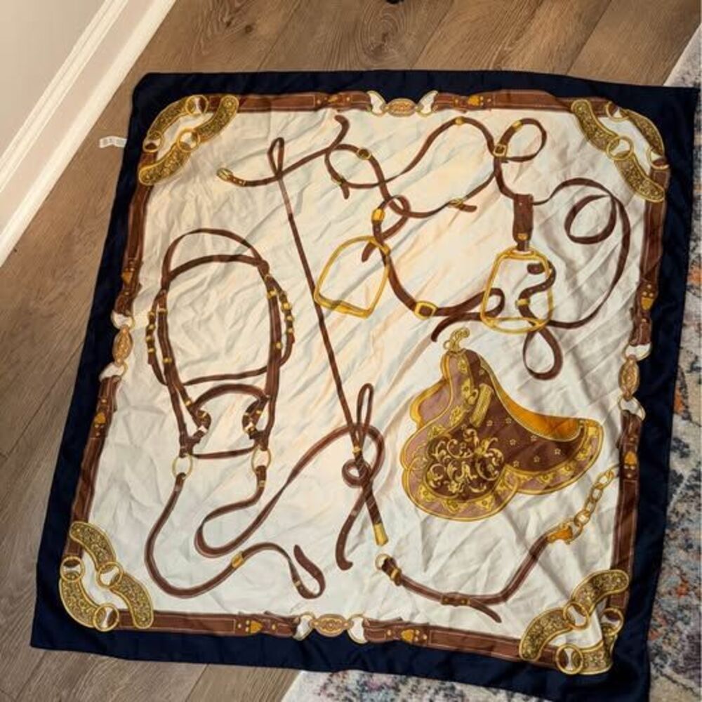 Vintage Equestrian Print Scarf Made in Italy